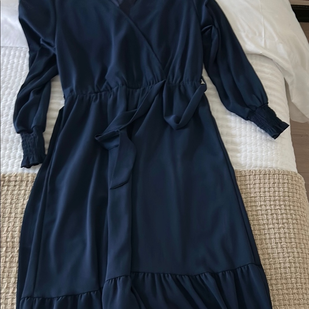 Blue Smocked Ruffled V-Neck Sundress